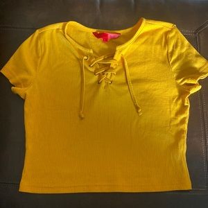 Hot Kiss Yellow V-neck Laced Top